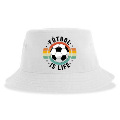 Funny Retro Vintage Football Lover, Futbol Is Life Soccer Sustainable Bucket Hat