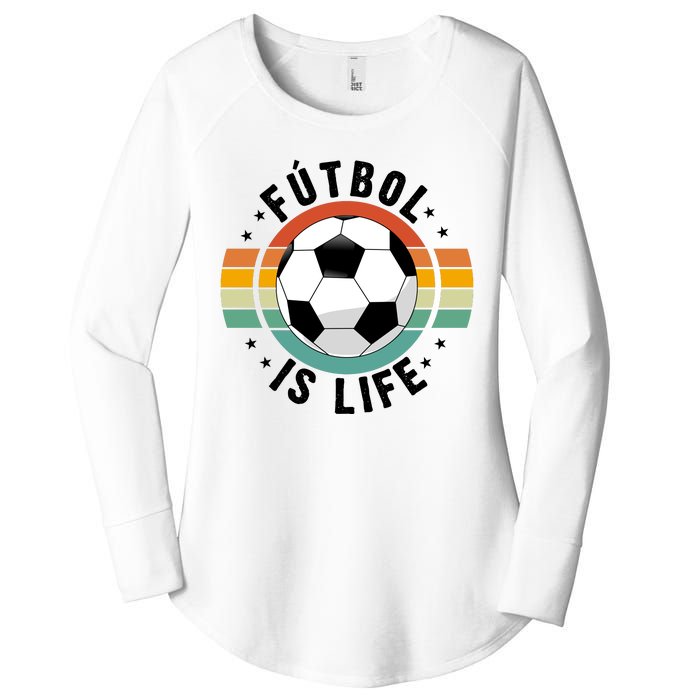 Funny Retro Vintage Football Lover, Futbol Is Life Soccer Women's Perfect Tri Tunic Long Sleeve Shirt