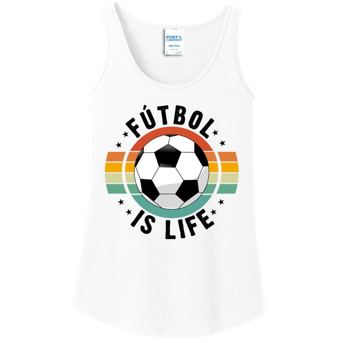 Funny Retro Vintage Football Lover, Futbol Is Life Soccer Ladies Essential Tank