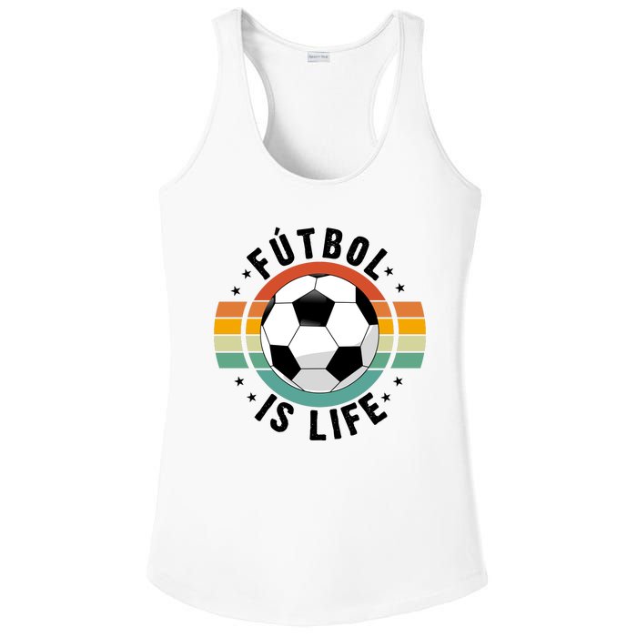 Funny Retro Vintage Football Lover, Futbol Is Life Soccer Ladies PosiCharge Competitor Racerback Tank