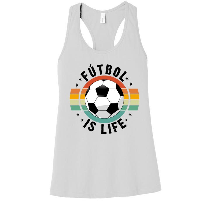 Funny Retro Vintage Football Lover, Futbol Is Life Soccer Women's Racerback Tank