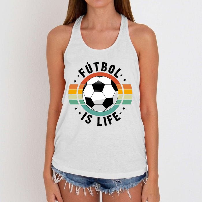 Funny Retro Vintage Football Lover, Futbol Is Life Soccer Women's Knotted Racerback Tank