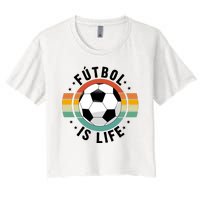 Funny Retro Vintage Football Lover, Futbol Is Life Soccer Women's Crop Top Tee