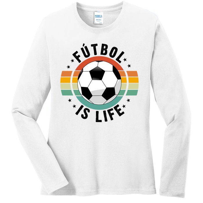 Funny Retro Vintage Football Lover, Futbol Is Life Soccer Ladies Long Sleeve Shirt