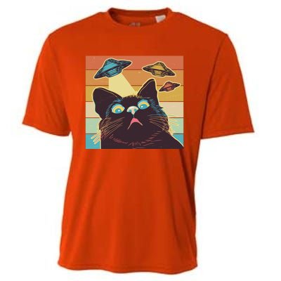 Funny Retro Vintage UFO Cat Cooling Performance Crew T-Shirt