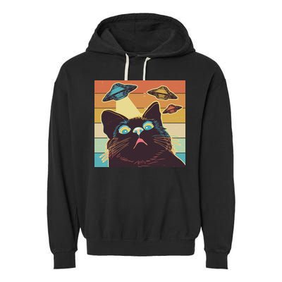 Funny Retro Vintage UFO Cat Garment-Dyed Fleece Hoodie