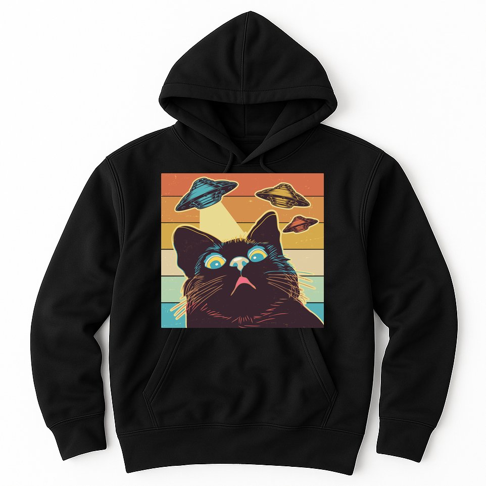 Funny Retro Vintage UFO Cat Hoodie