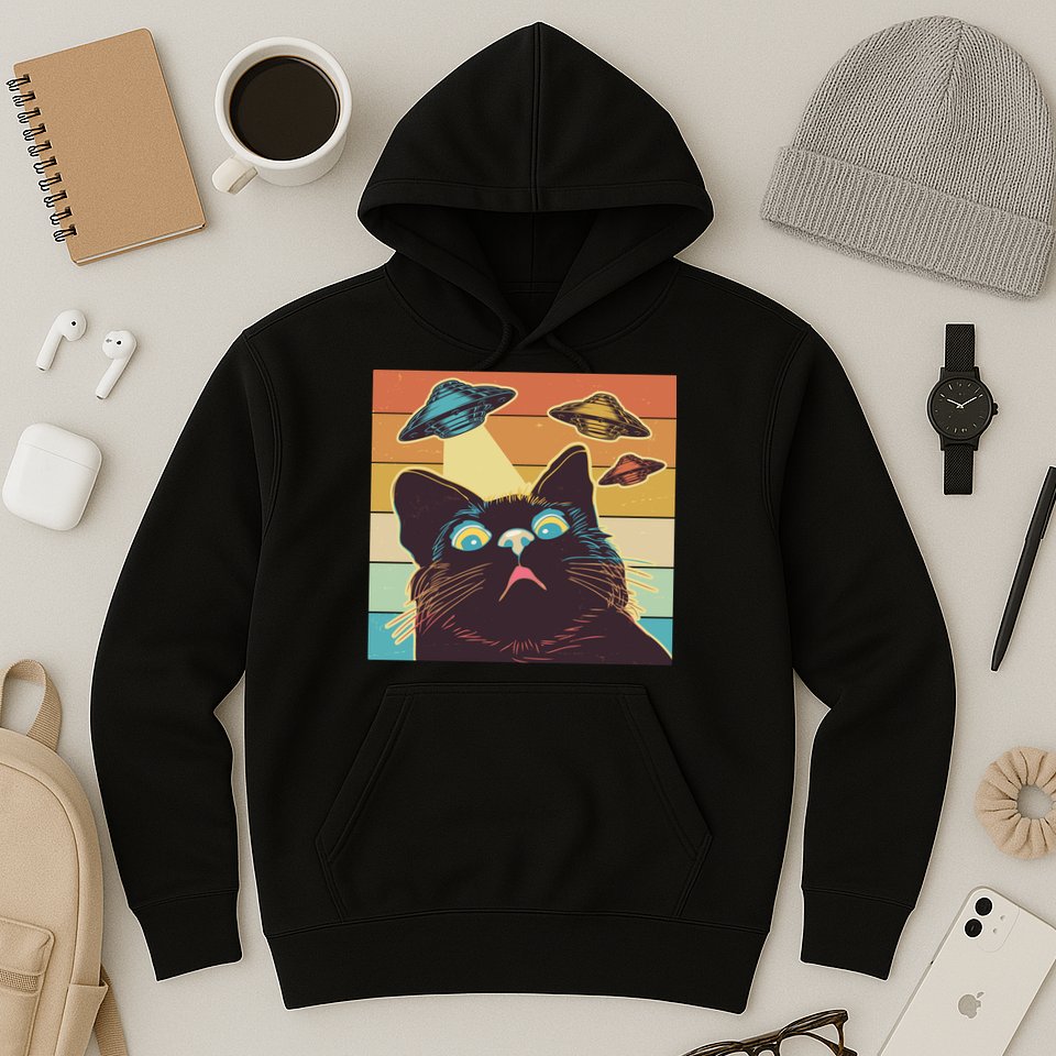 Funny Retro Vintage UFO Cat Hoodie