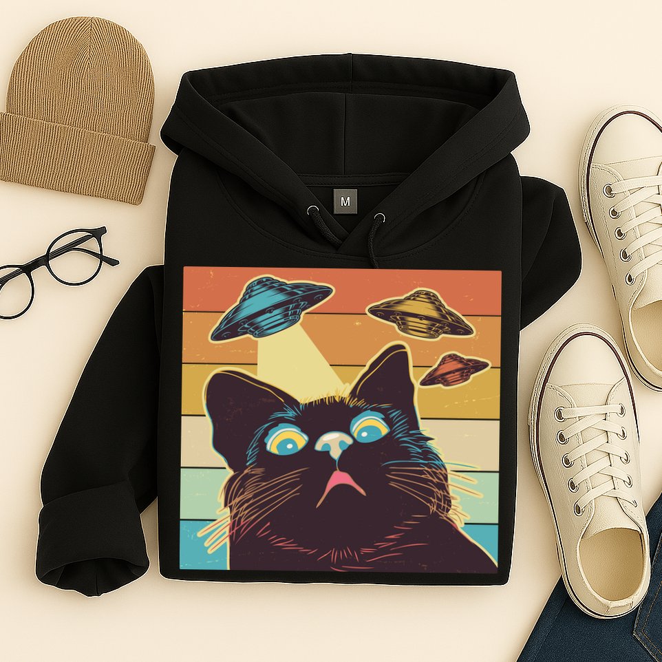 Funny Retro Vintage UFO Cat Hoodie