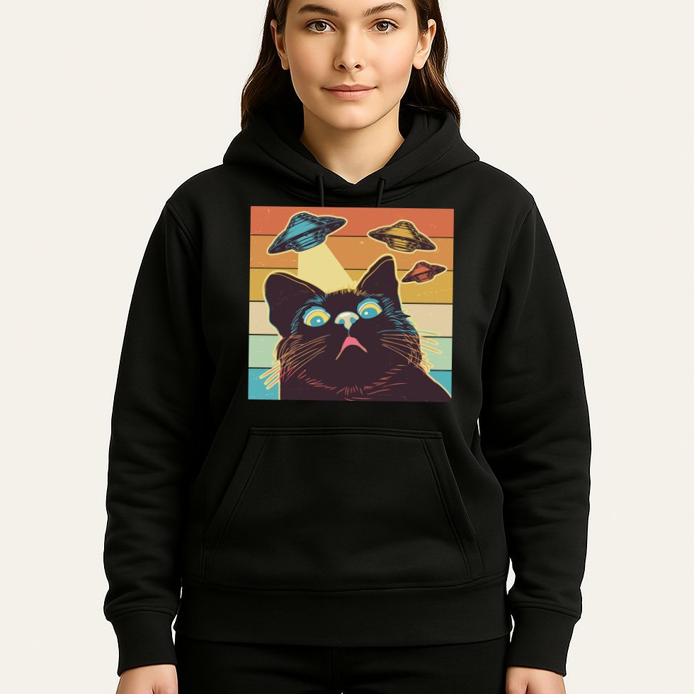 Funny Retro Vintage UFO Cat Hoodie