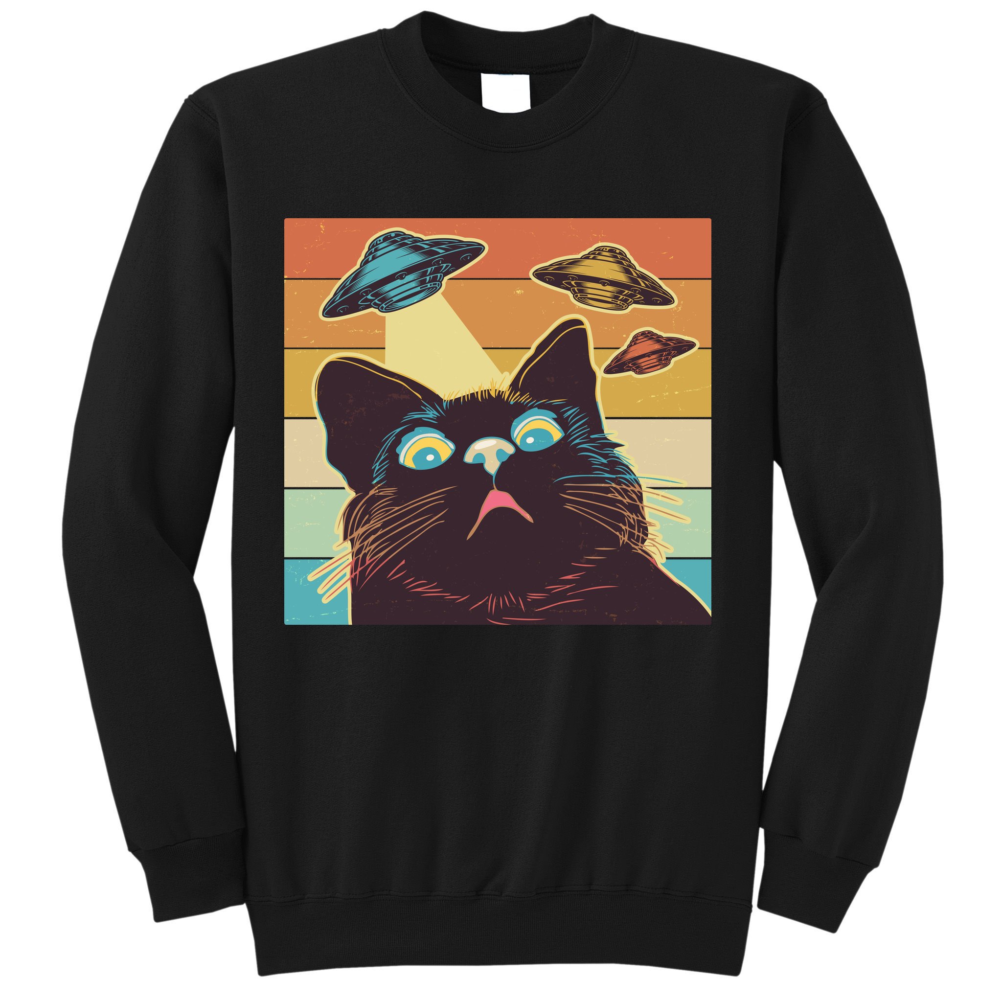 Funny Retro Vintage UFO Cat Sweatshirt