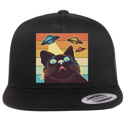 Funny Retro Vintage UFO Cat Flatbill Hat