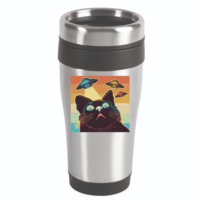 Funny Retro Vintage UFO Cat 16oz Travel Tumbler