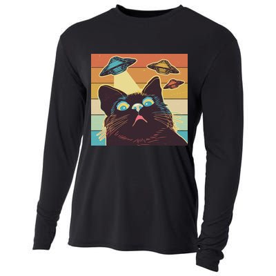 Funny Retro Vintage UFO Cat Cooling Performance Long Sleeve Crew