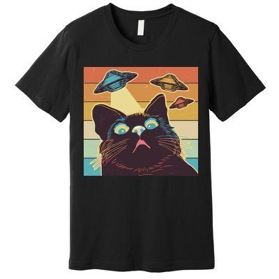 Funny Retro Vintage UFO Cat Premium T-Shirt