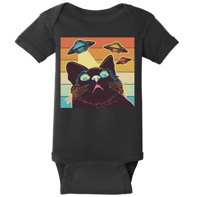Funny Retro Vintage UFO Cat Baby Bodysuit
