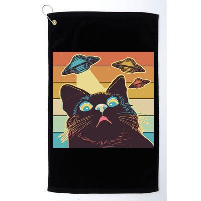 Funny Retro Vintage UFO Cat Golf Towel