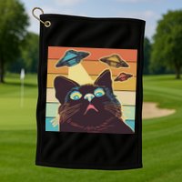 Funny Retro Vintage UFO Cat Golf Towel