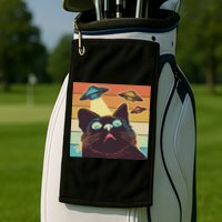 Funny Retro Vintage UFO Cat Golf Towel