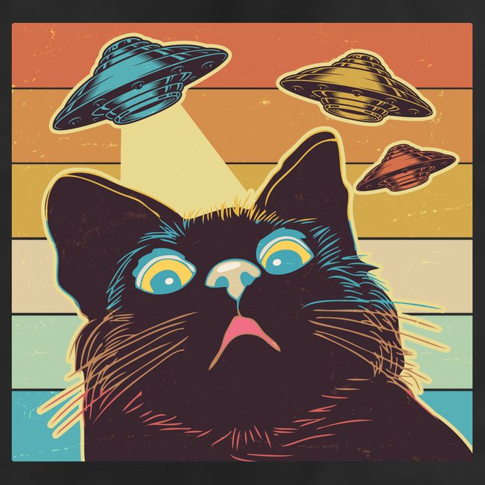 Funny Retro Vintage UFO Cat Golf Towel