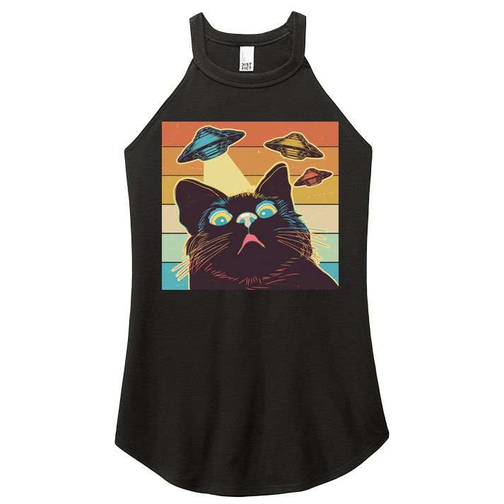 Funny Retro Vintage UFO Cat Women's Perfect Tri Rocker Tank