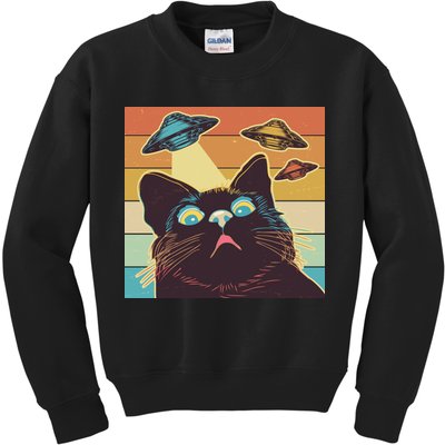 Funny Retro Vintage UFO Cat Kids Sweatshirt