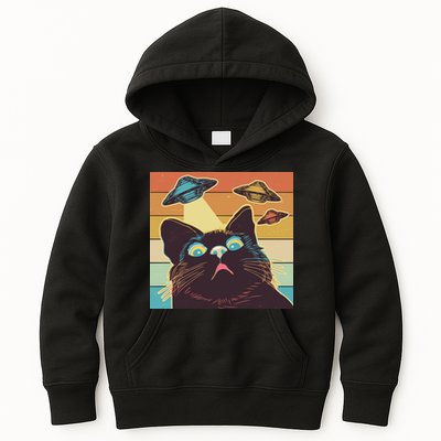 Funny Retro Vintage UFO Cat Kids Hoodie