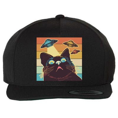Funny Retro Vintage UFO Cat Wool Snapback Cap