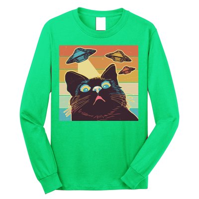 Funny Retro Vintage UFO Cat Long Sleeve Shirt