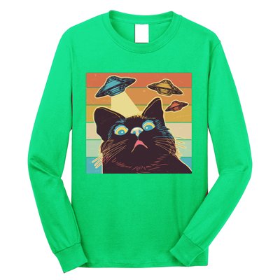 Funny Retro Vintage UFO Cat Long Sleeve Shirt