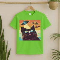 Funny Retro Vintage UFO Cat T-Shirt