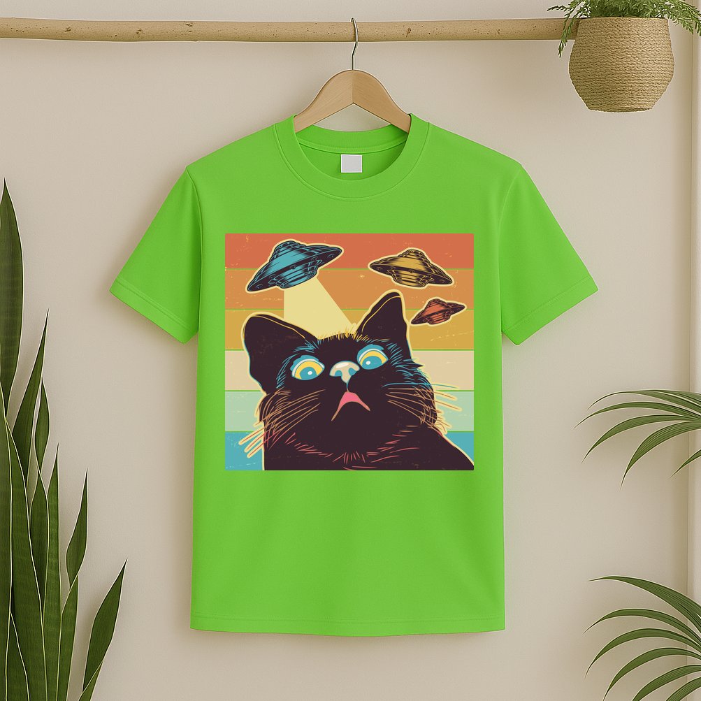 Funny Retro Vintage UFO Cat T-Shirt