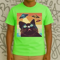Funny Retro Vintage UFO Cat T-Shirt