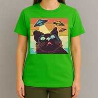 Funny Retro Vintage UFO Cat T-Shirt