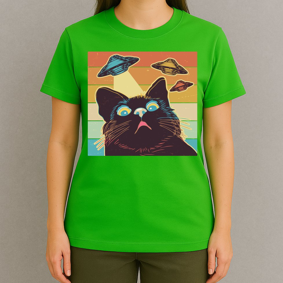 Funny Retro Vintage UFO Cat T-Shirt