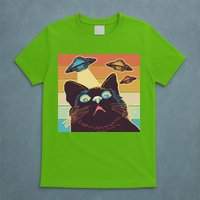 Funny Retro Vintage UFO Cat T-Shirt
