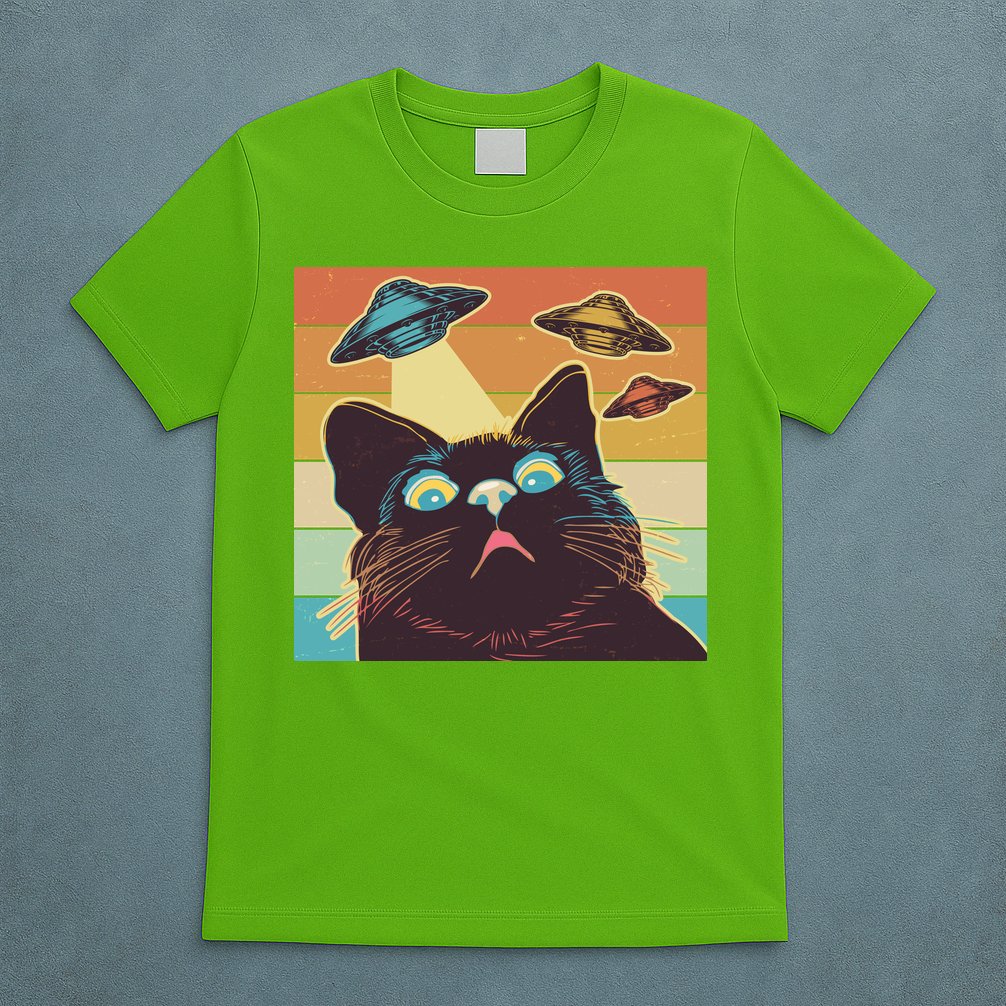 Funny Retro Vintage UFO Cat T-Shirt