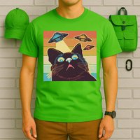 Funny Retro Vintage UFO Cat T-Shirt