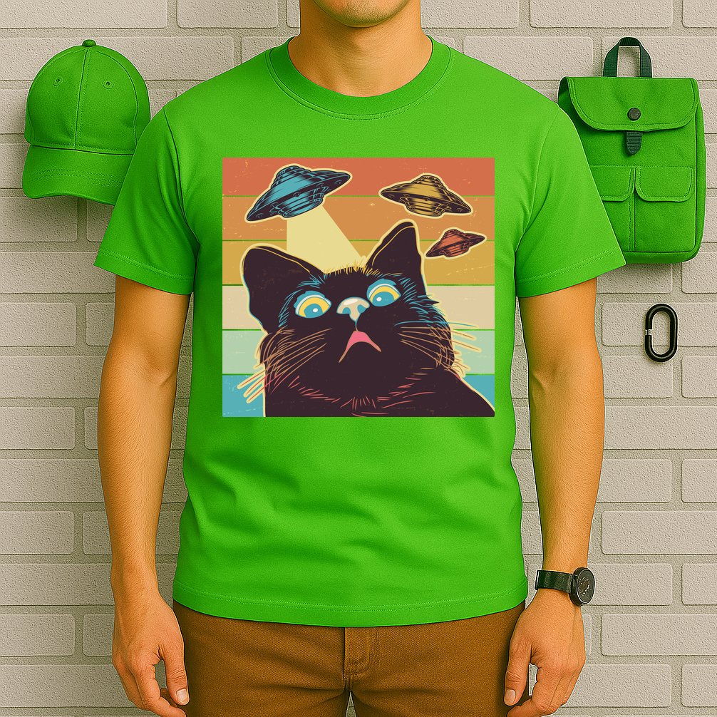 Funny Retro Vintage UFO Cat T-Shirt
