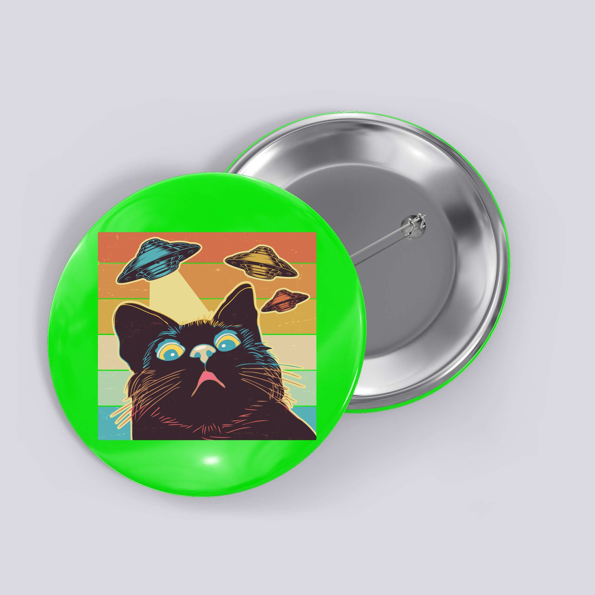 Funny Retro Vintage UFO Cat Button