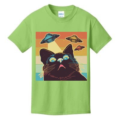 Funny Retro Vintage UFO Cat Kids T-Shirt