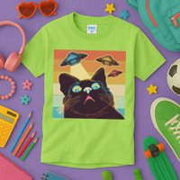 Funny Retro Vintage UFO Cat Kids T-Shirt