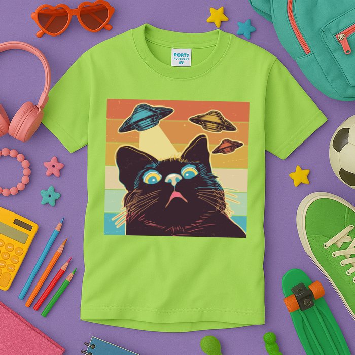 Funny Retro Vintage UFO Cat Kids T-Shirt