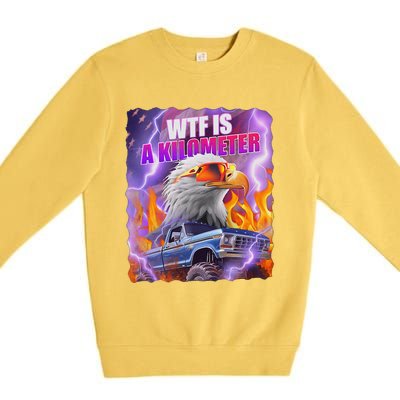 Funny Retro Wtf What Fck Is A Kilometer Vintage Style Premium Crewneck Sweatshirt