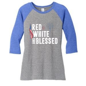 Fireworks Red White And Blessed Us Flag Liberty 4th Of July Gift Women's Tri-Blend 3/4-Sleeve Raglan Shirt