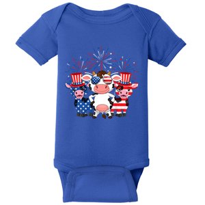 Funny Red White Blue Cow American Flag Farmer 4th Of July Gift Baby Bodysuit