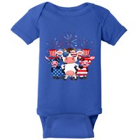 Funny Red White Blue Cow American Flag Farmer 4th Of July Gift Baby Bodysuit