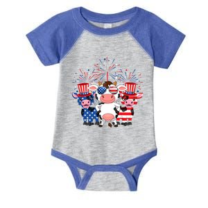 Funny Red White Blue Cow American Flag Farmer 4th Of July Gift Infant Baby Jersey Bodysuit