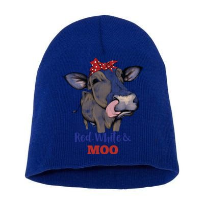 Funny Red White And Moo Cow Usa Flag 4th July Patriotic Gift Short Acrylic Beanie