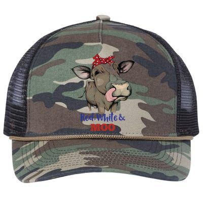 Funny Red White And Moo Cow Usa Flag 4th July Patriotic Gift Retro Rope Trucker Hat Cap